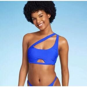 NEW Wild Fable Asymmetrical V-Wire Cutout Bralette Bikini Top Size S Blue TARGET